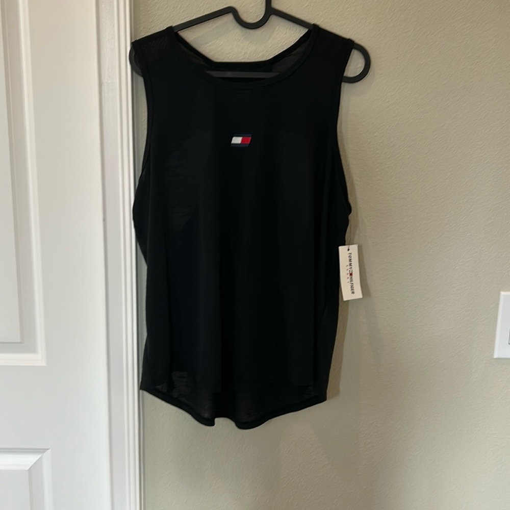 NWT Tommy Hilfiger Sport black racerback tank top with mesh details (fair)